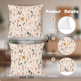 Nipil Cute Wildflower Silly Goose Pillow Covers 18x18 Double-Sided, Farmhouse Animal Goose Duck Decorative Throw Pillow Cover for Nursery Kids Room Playroom Decor