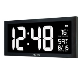 AcuRite 76102M Oversized LED Clock with Indoor Temperature, Date and Fold-Out Stand, 18" , White