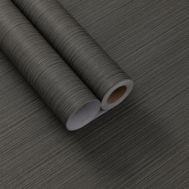 Cozydeco 24"x394" Dark Grey/Black Grasscloth Wallpaper Peel and Stick Faux Linen Textured Upgraded Thick Self-Adhesive Waterproof Neutral Contact Paper Seamless Vinyl Embossed Wallpaper