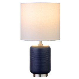 Henn&Hart 15" Tall Ceramic Mini Lamp with Fabric Shade in Navy/Brushed Nickel/White, for Home, Living Room, Bedroom, Entertainment Room, Office, Kitchen, Dining