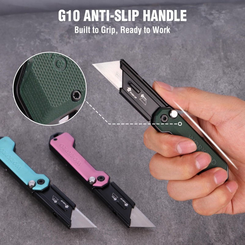 WORKPRO 3-Pack Folding Utility Knife, Compact EDC Box Cutter with