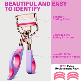 Eye Lash Curler with 6 Replacement Pads, Whalrace Eyelash Curlers Superior Curling Effect, Beautiful and Easy to Identify-Rose Gold Purple Red
