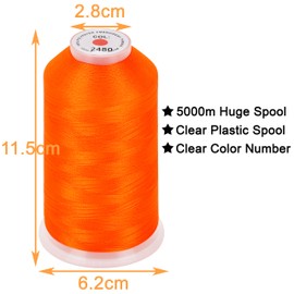 New Brothread - Bobina enorme individual de 5000 m, cada hilo de máquina de bordar de poliéster, 40 W, para máquinas comerciales y domésticas, color naranja oscuro neón