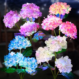 TANSOREN 4 Pack Solar Garden Lights Outdoor, Colorful LED Waterproof Solar Powered Hydrangea Flowers Landscape Lights for Outside Yard, Patio, Pathway Decorative, Décor, Two Lightning Modes