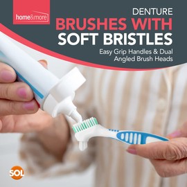 2pk Denture Toothbrush | Denture Brush with Soft Bristles, Easy Grip Handle & Dual Angled Brush Heads for Cleaning Dentures | Retainer Brush for Cleaning Retainers