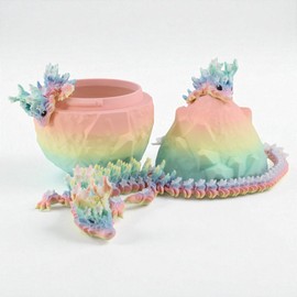 PowerTRC 3D Printed Dragon Family with Egg – 1 Adult Blossom Dragon, 2 Baby Dragons & Egg | Articulated Fantasy Collectible Set | Made in USA