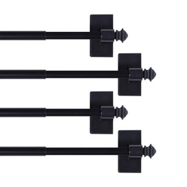 H.VERSAILTEX 4 PACK Magnetic Curtain Rods for Metal Doors Multi-Use Rods for Small Windows Cafe Sidelight and Iron Steel Places, Tool Free with Square Finials (Adjust from 16 to 28 Inch, Black)