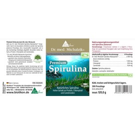 Premium Vegan Spirulina Pellets Made from Natural Teal Algae + Dr. Michalzik Spirulina Platensis Natural Powder 2400 mg + Chlorophyll 28.8 mg + Carotenoids 9.8 mg from BIOTIKON®