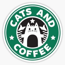 Leyland Designs Cat and Coffee Sticker Sticker Outdoor Rated Vinyl Sticker Decal for Windows, Bumpers, Laptops or Crafts 5"