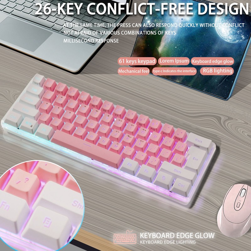 60% Wired Gaming Keyboard RGB Mini Keyboard Imitated Mechanical Technique