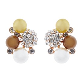 Clip On Earrings - Gold Plated With Rhinestone Crystals And Pearls - Hilda