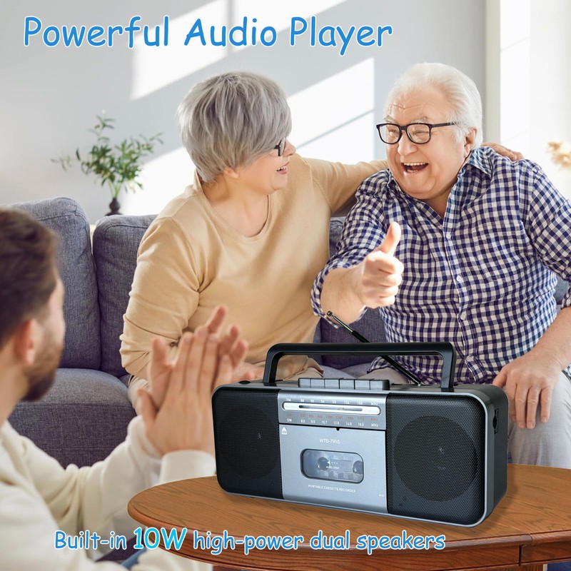 Portable Cassette Tape Player Recorder,AM/FM/SW Radio with Bluetooth,USB/SD, Big 10W