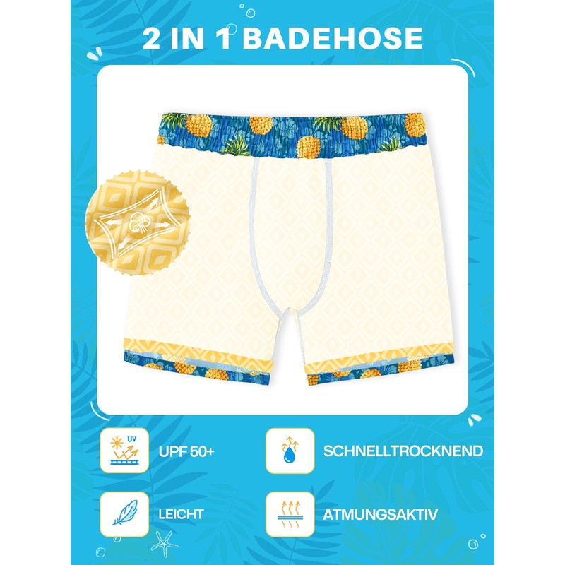 BesserBay Summer Boys' Swimming Trunks with Compression Liner Pockets UPF