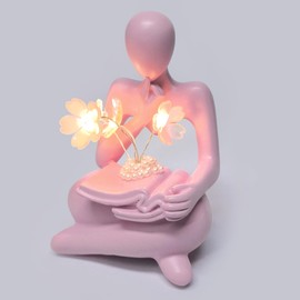Pink Thinker Sculpture Night Light - Bookshelf Decor Cherry Blossom Lamp, Abstract Figurine Desk Decor for Living Room Office Shelf, Aesthetic Gift for Home Decoration