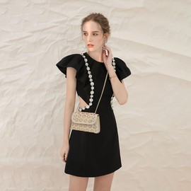 DEEVORCA Women Shoulder Bags Fashion Crossbody Bag Chain Shoulder Strap Flap Design With Rhinestones Party Travel Ladies Messenger Bag Waterproof PU Gold