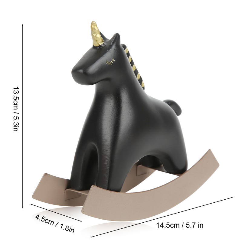 Rocking Horse Statue Black Small 13.5x4.5x14.5cm/5.3x1.8x5.7 Decorative Horse Sculpture Crafts