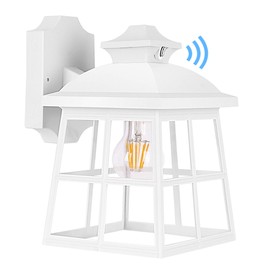 FUDESY Dusk to Dawn LED Outdoor Wall Lantern,White Plastic Photocell Sensor Porch Light with 8W 800LM Edison Filament Bulb,Exterior Wall Mount Light Fixture for Yard,Patio,Garage,FDS747EPSW1