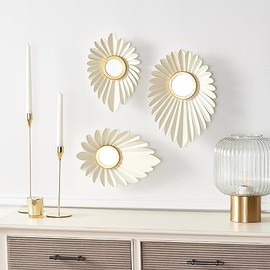 SAFAVIEH Home Collection Hermia Ivory/Gold Wall Décor Set of 3 Oval Shape with Round Mirror Contemporary Glam for Bedroom, Living Room, Foyer, Dining Area, Entryway