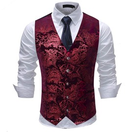 Men's Waistcoat in Jacquard for Weddings and Parties - red, size: l