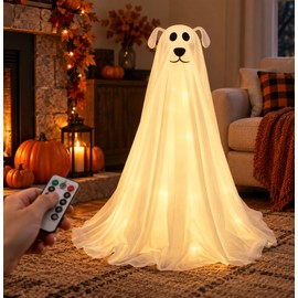 LED Ghost Dog Halloween Decoration with Remote Control – Lightweight Freestanding Decor for Seasonal Indoor or Outdoor Display