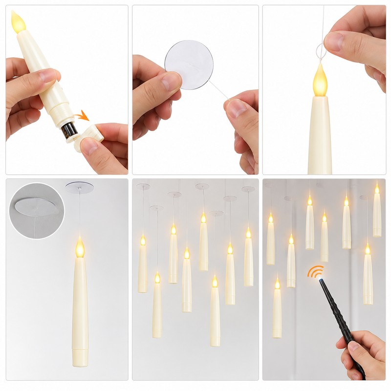 Floating LED Candles with Magic Wand – Warm Flickering Flameless