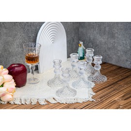 YAKii Clear Glass Candlestick Holders Set of 6, Crystal 4" H Taper Candle Holders for Table Centerpieces,Elegant Clear Diamond Pattern, Perfect for Home Decor, Wedding,Party,Christmas