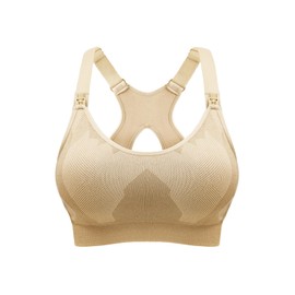 HOFISH Nursing Bras for Breastfeeding, Medium Support Nursing Sports Bra Wireless Comfort Maternity Bra Coffee XXL
