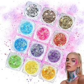 12 Colours Festival Glitter Face Gel, Body Glitter Festival Accessories, Fluorescent UV Body Glitter Set, Face Glitter for Festival, Party, Carnival, Concert & Summer Makeup