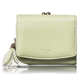 SONIA REITEL Nubuck Style Mini Wallet Made by Downtown Wallet, Ladies, Trifold Type, Easy to Take Out, Box Shape, Coin Purse, Mother's Day, Present, Gift Boxed, bicolorL.Green