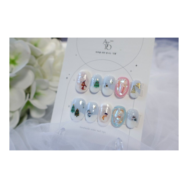 Christmas handmade nail tips-part4.on the snow - Coffin Egg /