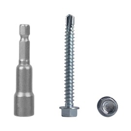 Pack of 100 DIN 7504 K Galvanised Steel 5.5 x 50 mm Screws Self Drilling Tapping Screw Hex Washer Head Self Tapping (100, 5.5 x 50 mm)
