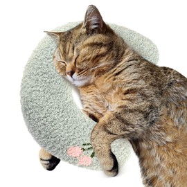 ucho Pillow for Cats, Ultra Soft Fluffy Pet Calming Toy Half Donut Cuddler, U-Shaped Pillow for Pet Cervical Protection Sleeping Improve (Soft Green)