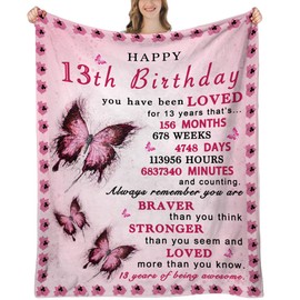 UHANKRU 13th Birthday Gifts for Girls, 13 Year Old Girl Gifts, 13th Birthday Blanket Butterfly, Gifts for 13 Year Old Girl, 13th Birthday Decorations for Girls, Happy 13th Birthday Blanket, 60"x50"
