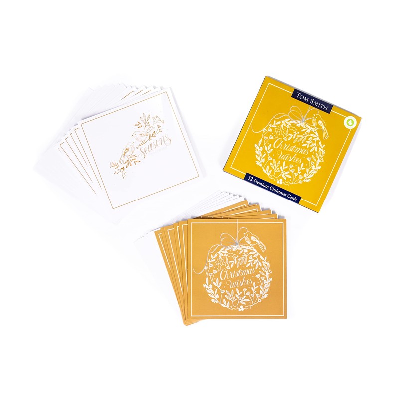 Tom Smith - Premium square Christmas cards, multi-pack, white &