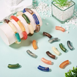 Spritewelry 30 pcs Acrylic Tube Beads for Bracelets Making Shiny Chunky Bamboo Tube Beads Noodle Curved Beads Bangle Acrylic Beads with Glitter for Jewelry Making Friendship Bangles