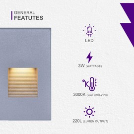 Ciata Indoor/Outdoor 3 Watt Vertical Stair/Step Light, 3000K, Hardwired, 220 Lumens, Wet Location use, Warm White, Vertical, 277V, CRI 80 for Step Lighting, Stair, Patio- Gray Finish