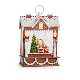 RAZ Imports Santa Musical Lighted Water Gingerbread House, 10 inches