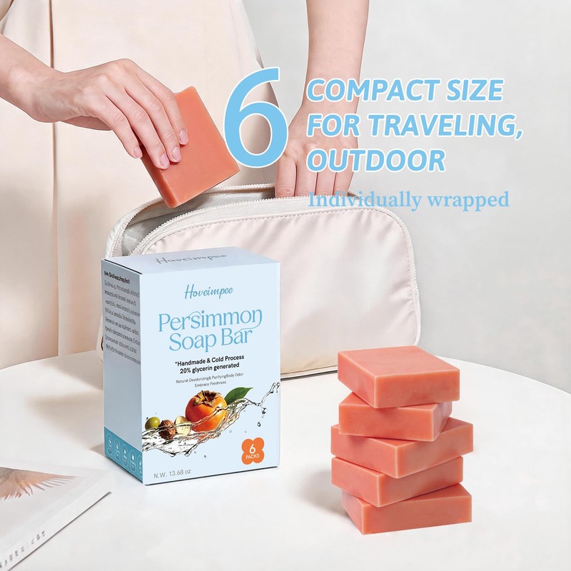 6 PCS Persimmon Soap for Body Odor, Cold-Process Persimmon Soap