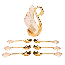 Swan Base Holder Innovative Gold Smoother Edges Coffee Dinnerware Set with Forks Spoons for Bistros Bars Parties Golden White Spoons