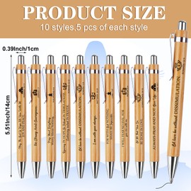 PIAOPIAONIU 50 Pcs Bible Verse Pens Wooden Christian Pen Bulk Bamboo Retractable Ballpoint Pen Religious Inspirational Scripture Pen for Women Men Office School Supplies Journal Writing Gifts