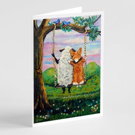 Caroline's Treasures Corgi With Sheep Love Grows Greeting Cards and Envelopes Pack of 8