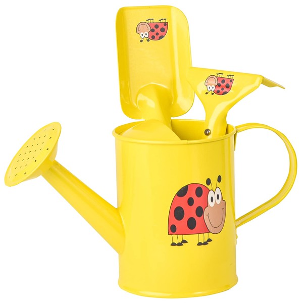 Sungmor Watering Can, Handscoop, Rake, Set of 3, Stylish, Indoor, Mini, Small, Children, Watering, Garden Tools, Farming Tools, Yellow