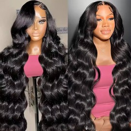 Queen Story 28 Inch Body Wave Lace Front Wig 4x4 HD Lace Frontal Wigs Pre Plucked Bleached Knots 150% Density Human Hair Wigs for Women 100% Human Hair Wigs