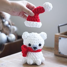 NKTDWO Bear Crochet Kit for Starters, Knitting Kit Craft with Detachable Santa Hat and Scarf, Complete Set with Yarn, Tools & Step-by-Step Guide, Gift for Christmas Holiday Birthday