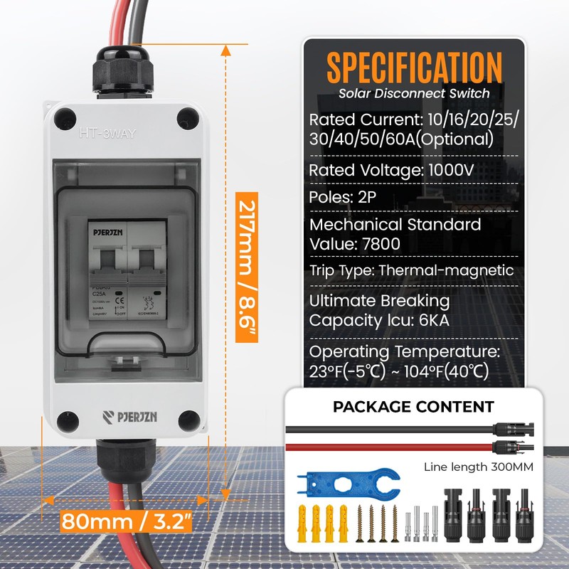 Pjerjzn Solar Panel Disconnect Switch 1000V DC/AC 25A PV Disconnect