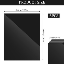 Dabinzhijia Pack of 6 20 x 30 cm Acrylic Glass Plates, Transparent, UV-Resistant and Weatherproof, Glass Replacement for Windows, Frames & DIY Cutting (Black)