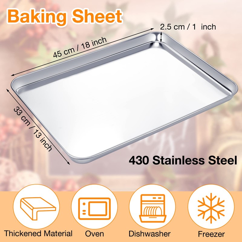 6 Pcs Baking Sheet Set Stainless Steel Cookie Sheet 18