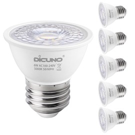 DiCUNO PAR16 LED Bulb 60W Equivalent, 6W Short Neck Spotlight Bulb, 660Lumen, 5000K Daylight White, High CRI of 90, E26 LED Bulb for Recessed Light, Non-dimmable, 60° Beam Angle, Pack of 6