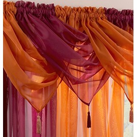 Supplied by Maple Textiles Luxury Voile Tasselled Swag in Maroon, Red, 22x18