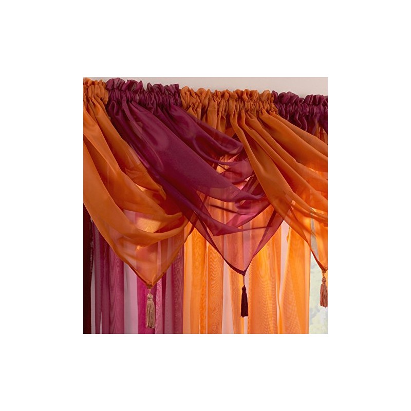 Supplied by Maple Textiles Luxury Voile Tasselled Swag in Maroon,